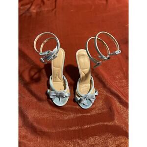 Wild Diva Shoes Womens 7 Light Blue Strappy Ankle Wrap Heels Bow Rhinestone